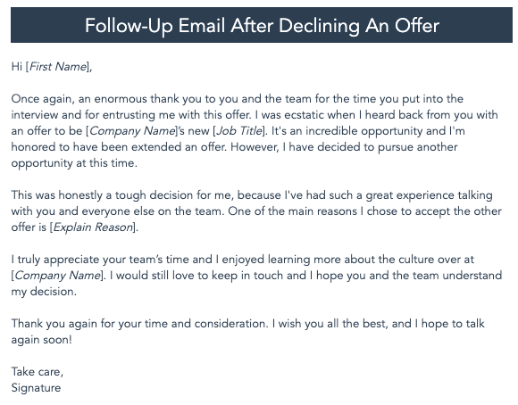 How To Decline An Offer Politely Email